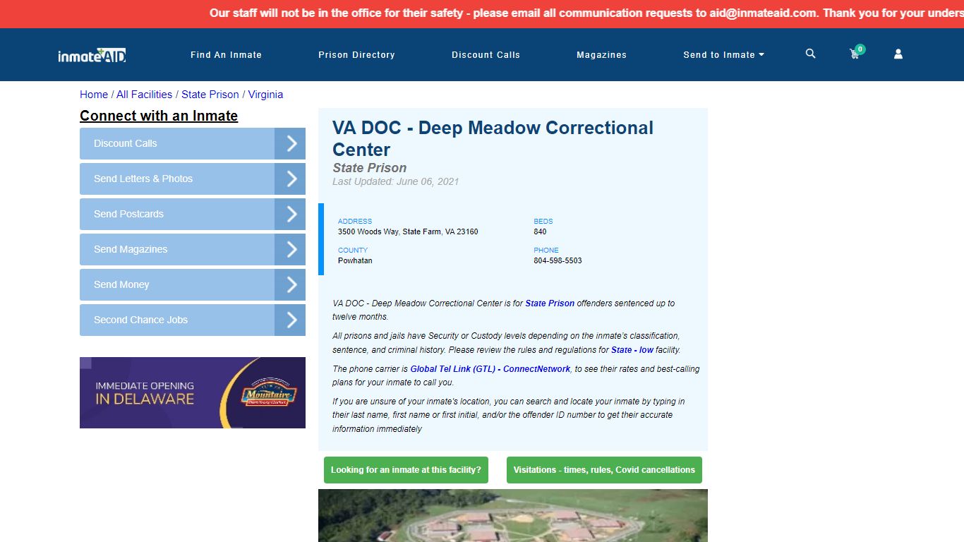 VA DOC - Deep Meadow Correctional Center - InmateAid