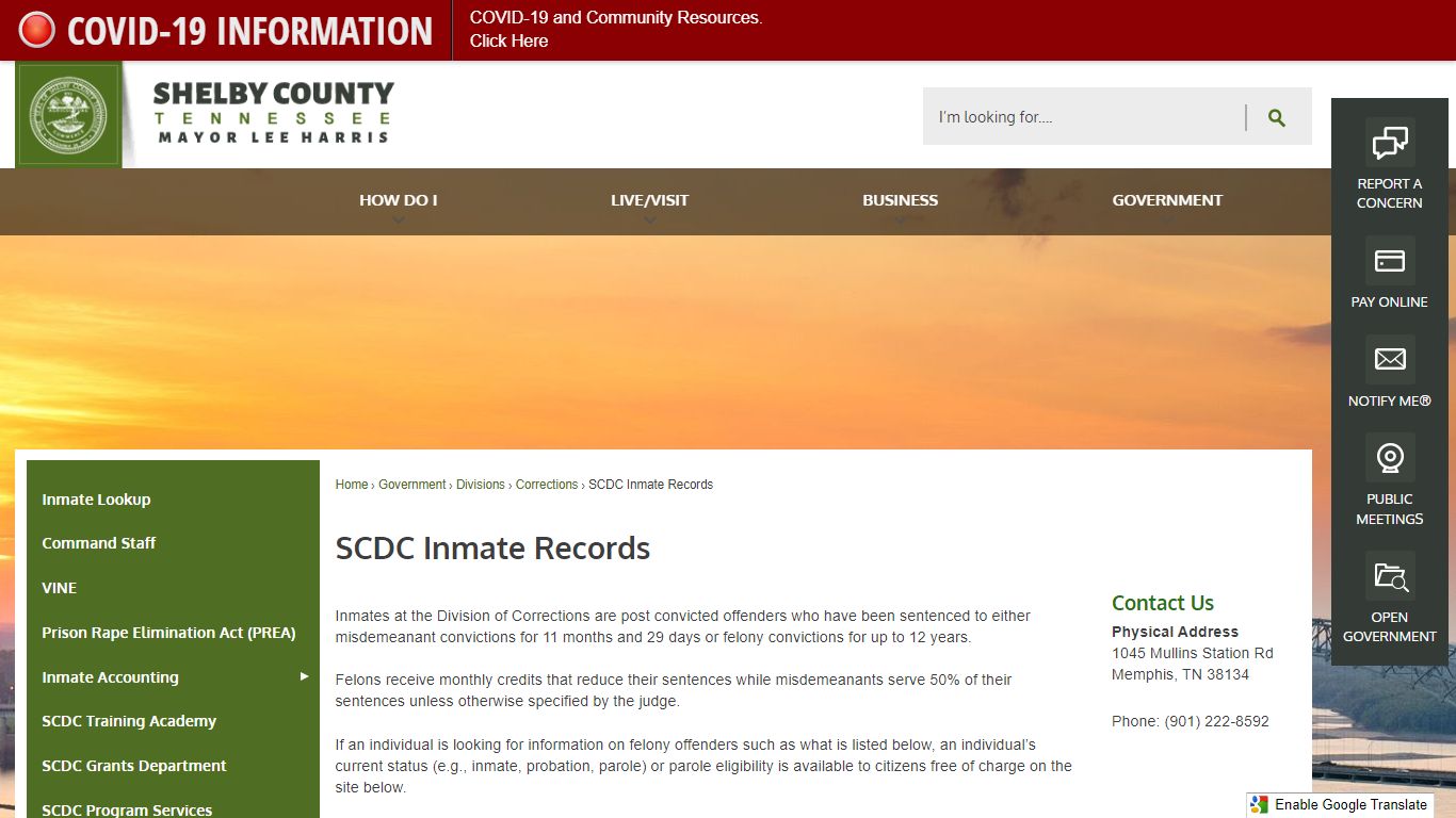 SCDC Inmate Records | Shelby County, TN - Official Website